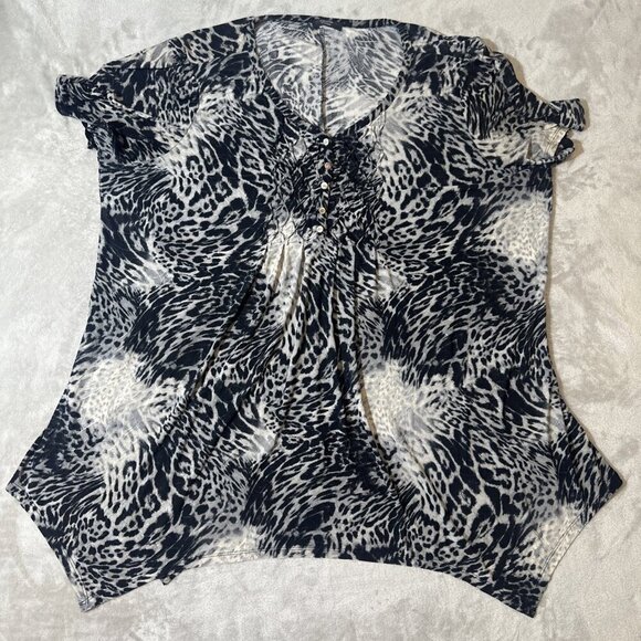 Cocomo Tops - Women’s Cocomo Blouse Leopard Print Black Gray Plus 3X